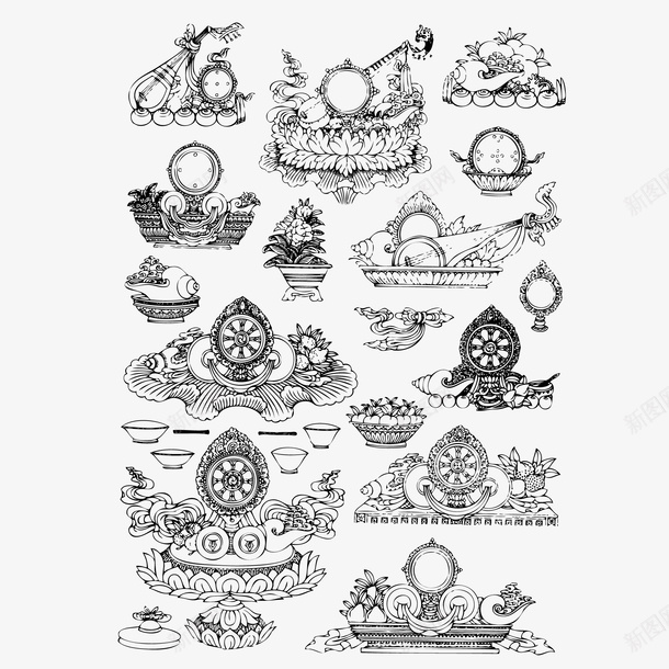 西藏图案花纹矢量图ai免抠素材_新图网 https://ixintu.com 中华人民共和国西藏自治区 中国西藏 吉祥八宝 矢量图 矢量花纹 藏族八宝吉祥纹样 西藏 西藏图案 西藏花纹