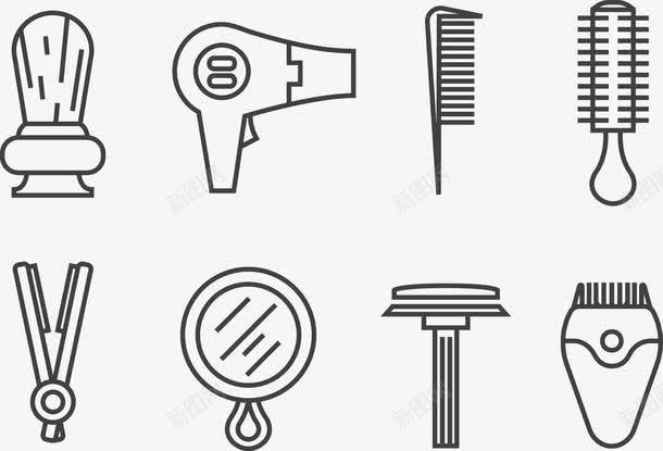 理发店用品png免抠素材_新图网 https://ixintu.com 刮胡刀 剃须刀 吹风机 夹板 梳子 理发店 镜子