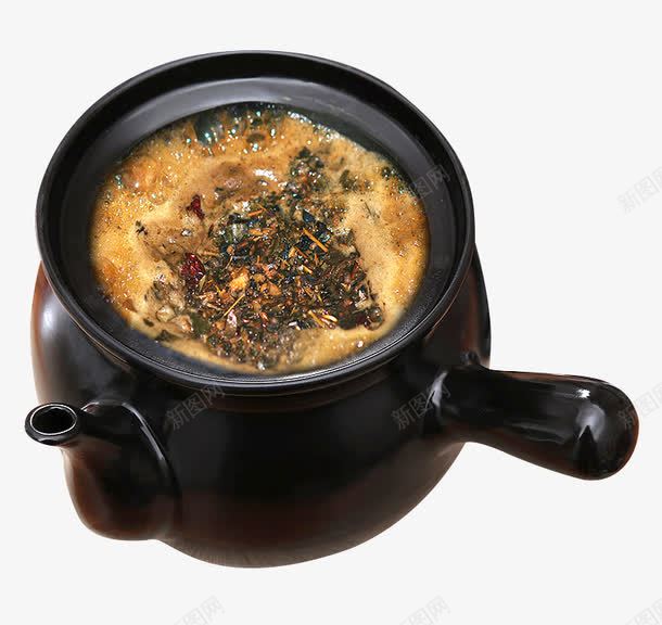 药罐里的中药png免抠素材_新图网 https://ixintu.com 加热的中药 煎药 熬制的药材 熬药 黑色中药罐