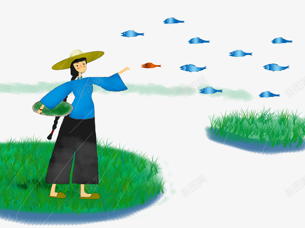 鱼米之乡psd免抠素材_新图网 https://ixintu.com 姑娘 民族 民族服饰 鱼米之乡