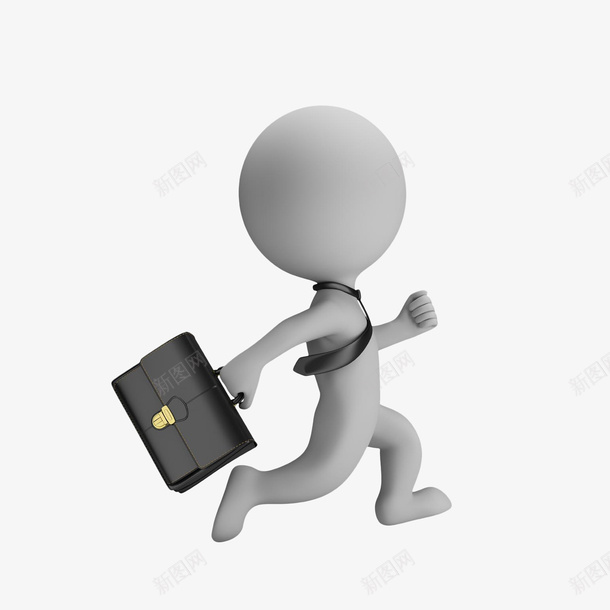立体快跑的上班小人png免抠素材_新图网 https://ixintu.com 3D小人 快跑 快跑上班 手拿公文包 立体小人 黑色领带