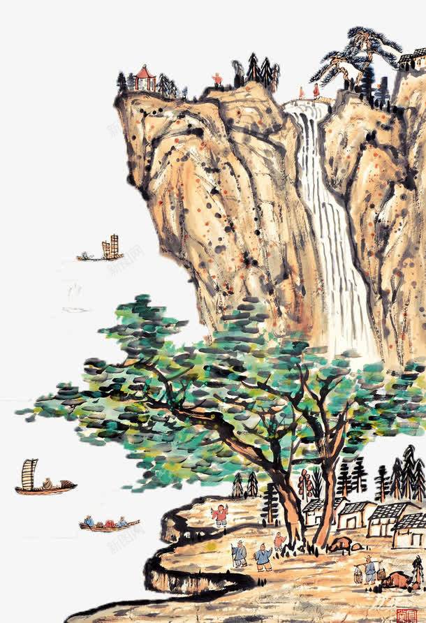 中国风水墨画png免抠素材_新图网 https://ixintu.com 古风 民族 水墨画 迎客松 风景