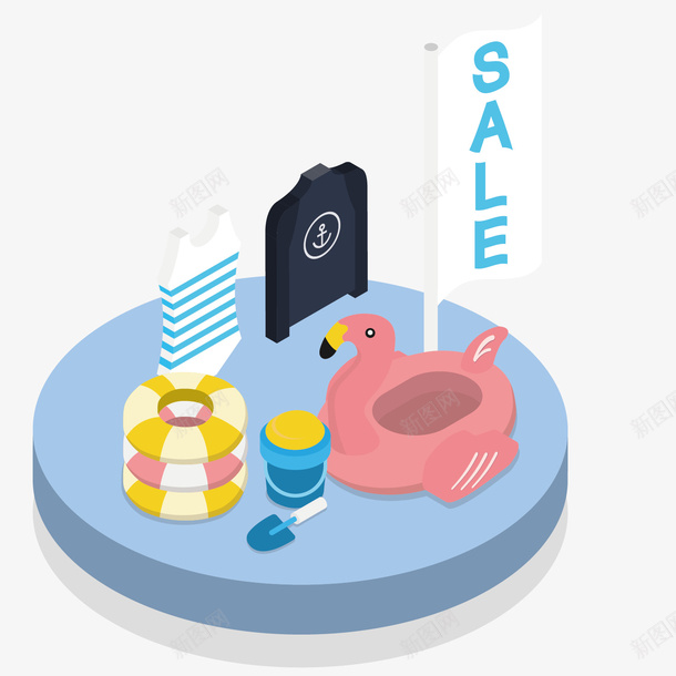 购物甩卖插图矢量图ai免抠素材_新图网 https://ixintu.com 25D 促销 创意时尚 泳衣 游泳圈 潜水服 等距视角 衣服 矢量图