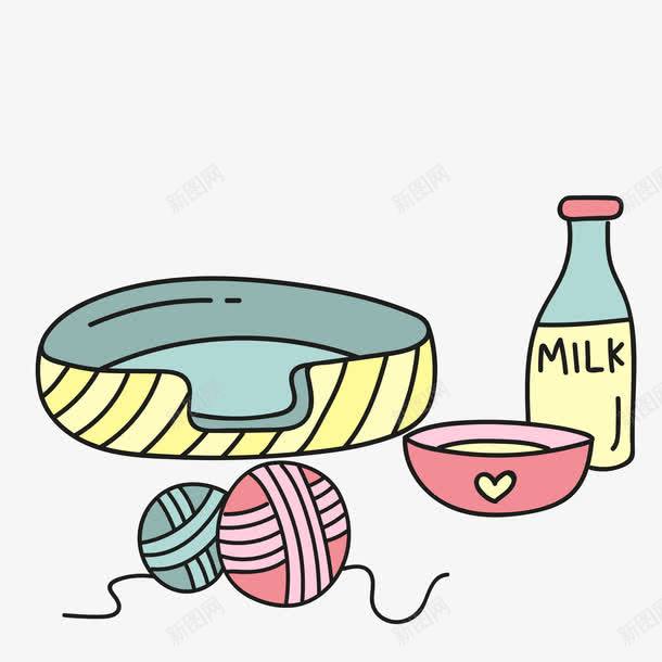 可爱宠物用心装饰png免抠素材_新图网 https://ixintu.com 宠物 宠物用品 盛猫粮的盘子 线团 装饰图案
