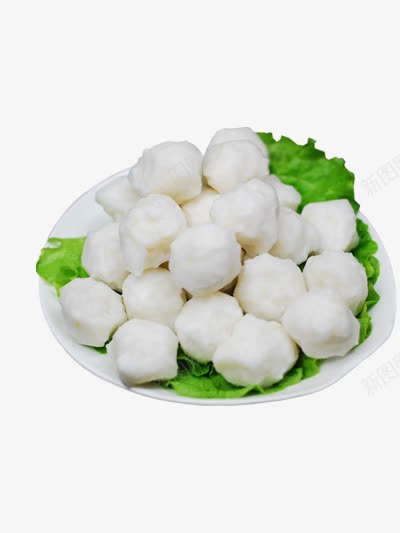美味的鱼丸png免抠素材_新图网 https://ixintu.com 新鲜 白色鱼丸 盘子 蔬菜
