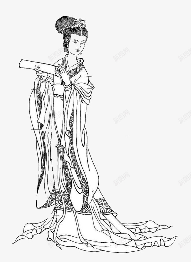 手绘的繁荣png免抠素材_新图网 https://ixintu.com 唐朝胖美人 唯美 女人 妇人 梦回唐朝 线描 艺术