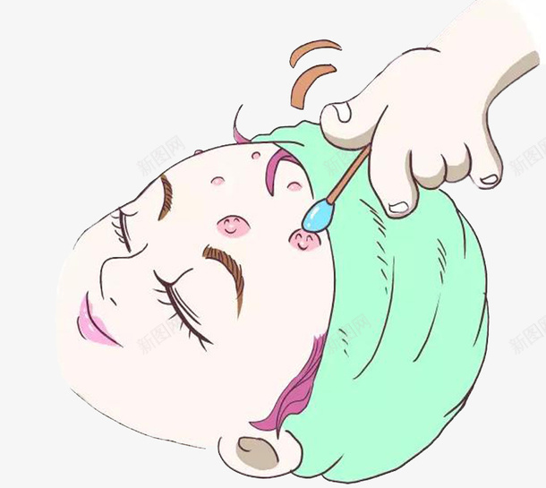 美容院女生治疗痘痘png免抠素材_新图网 https://ixintu.com 卡通痘痘 微笑 棉签 治疗痘痘 痘痘卡通 粉色口红 美女 美容院 长睫毛 闭眼