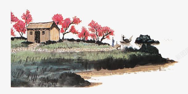 水墨画中国画背景png免抠素材_新图网 https://ixintu.com 中国画 村庄 水墨画 淡雅 背景 背景素材
