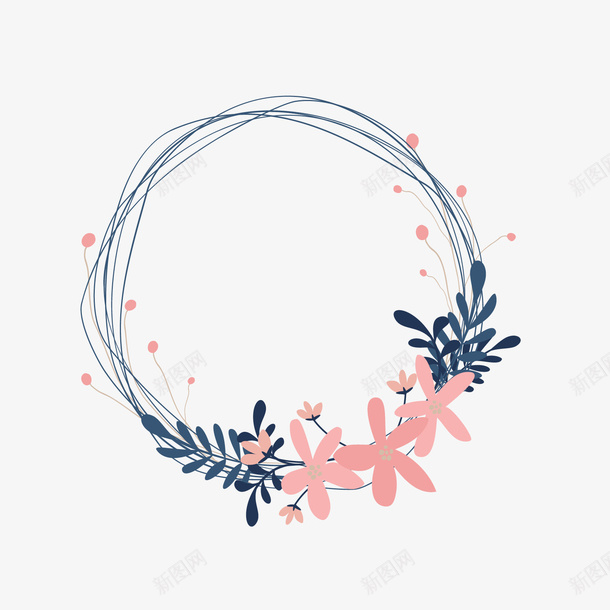 清新花环矢量图ai免抠素材_新图网 https://ixintu.com 插画 粉色 花朵 花环 矢量图