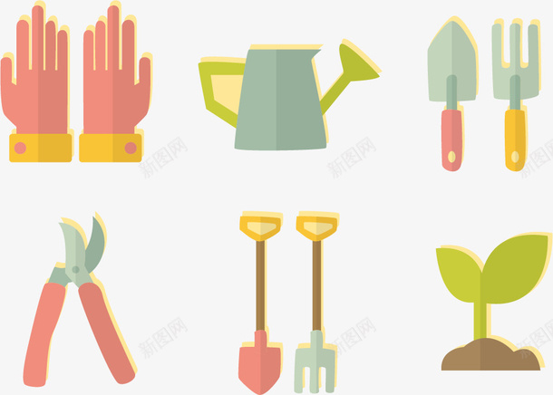 种花工具矢量图ai免抠素材_新图网 https://ixintu.com 手套 植物 绿色 花盆 矢量图