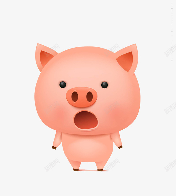 粉色小猪png免抠素材_新图网 https://ixintu.com 三角耳 动物 圆眼睛 大鼻孔 家畜 小短腿 惊讶 粉色