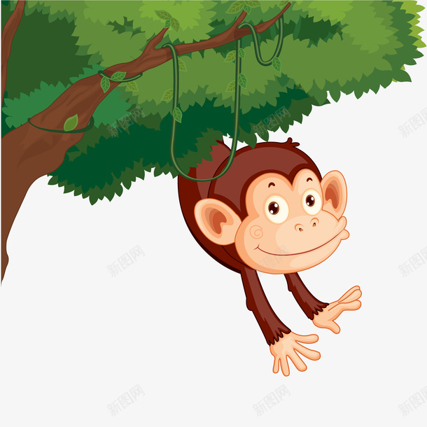 卡通在树上玩耍的猴子矢量图ai免抠素材_新图网 https://ixintu.com 动物设计 树上 植物 猴子设计 玩耍 调皮 矢量图