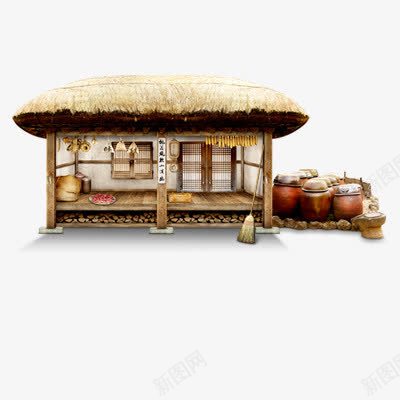 茅草房png免抠素材_新图网 https://ixintu.com 古风酒坛 房子 房屋 简易草房 茅房 酒坛