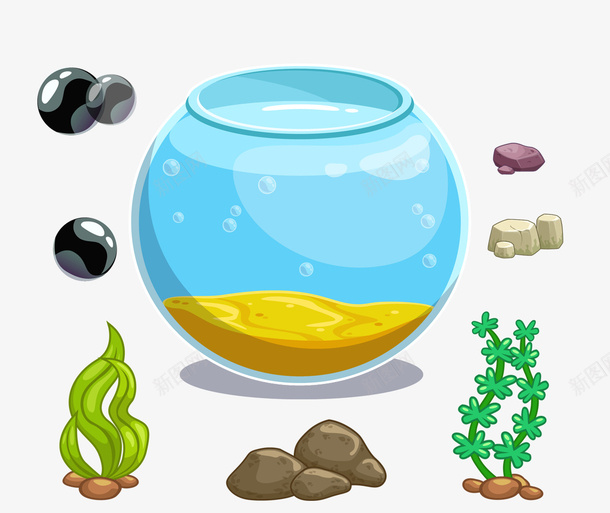 卡通鱼缸psd免抠素材_新图网 https://ixintu.com 养鱼 卡通 植物 水草 泡泡 石头 鱼缸 鱼缸装饰