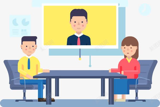 多人视频会议矢量图ai免抠素材_新图网 https://ixintu.com 卡通女人 卡通男人 蓝色 视频会议 矢量图