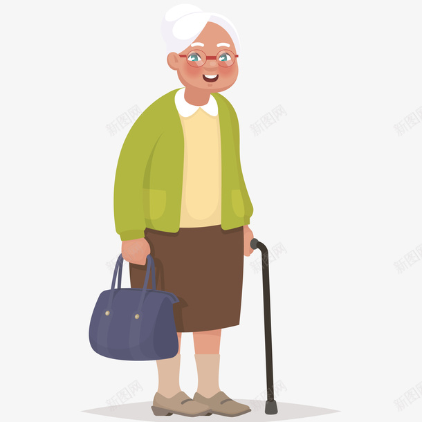 拄拐杖的奶奶插画矢量图ai免抠素材_新图网 https://ixintu.com 免抠PNG 女士 拄拐杖的奶奶插画 矢量图 祖母 老奶奶 老婆婆卡通 退休人员 重阳节