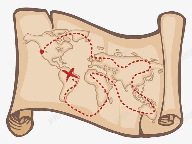 古代寻宝地图png免抠素材_新图网 https://ixintu.com 古代地图 寻宝 目标地点 路线