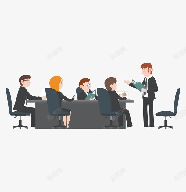 办公室开会卡通图png免抠素材_新图网 https://ixintu.com 人物 办公室 办公桌 办公椅 商务会谈 商谈 工作人员