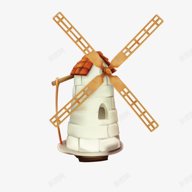 荷兰大风车手绘png免抠素材_新图网 https://ixintu.com 卡通 大风车 旋转的风车 荷兰