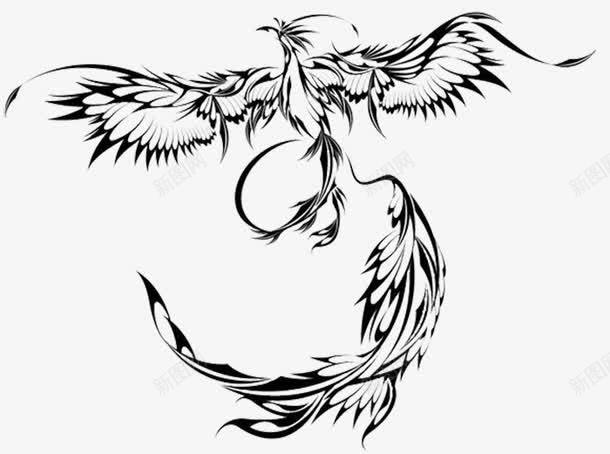 黑白涅槃凤凰png免抠素材_新图网 https://ixintu.com 凤凰 展翅高飞 涅槃 纹身图 黑白稿