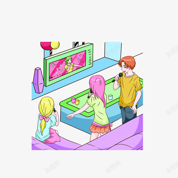卡通KTV飙歌的男女png免抠素材_新图网 https://ixintu.com KTV唱歌 一群狂欢的人 卡通男女 飙歌