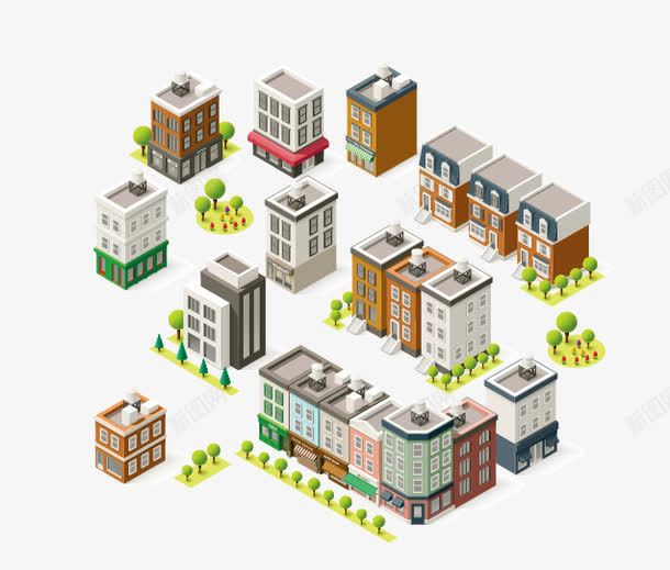 卡通建筑标图标png_新图网 https://ixintu.com 卡通 小区 小区楼 矢量图标