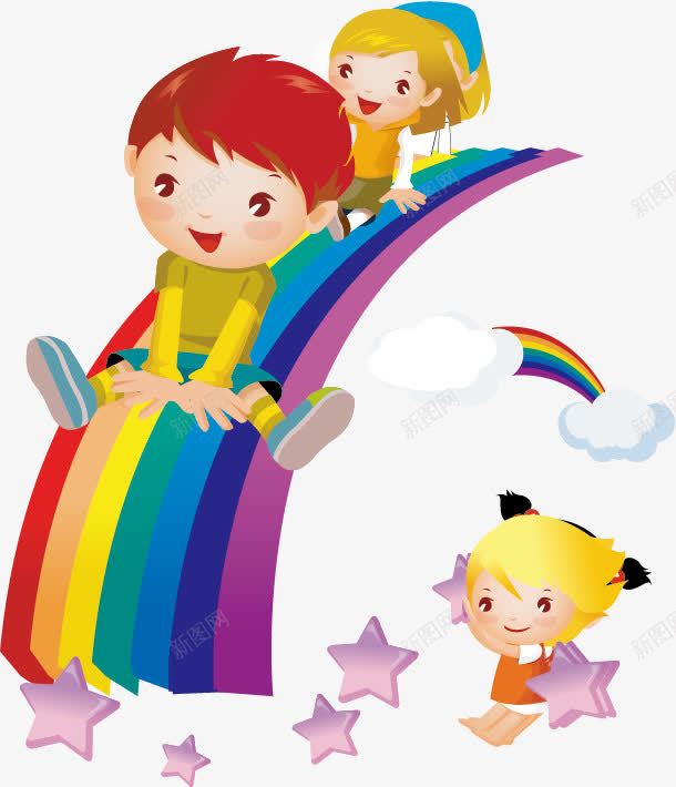 彩虹滑梯png免抠素材_新图网 https://ixintu.com 儿童 儿童绘画 创意卡通 卡通背景 孩子 彩虹 彩虹阶梯 快乐 星星 玩耍