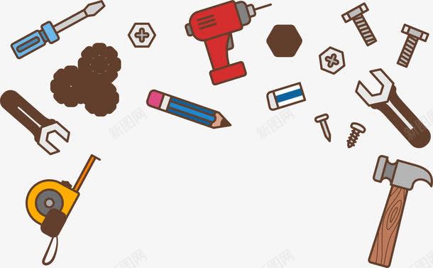 建筑装潢工具图标png_新图网 https://ixintu.com 冲击钻 卡通手绘 图标 学工 建筑装潢 技工 榔头 电钻 电锤 装潢装修