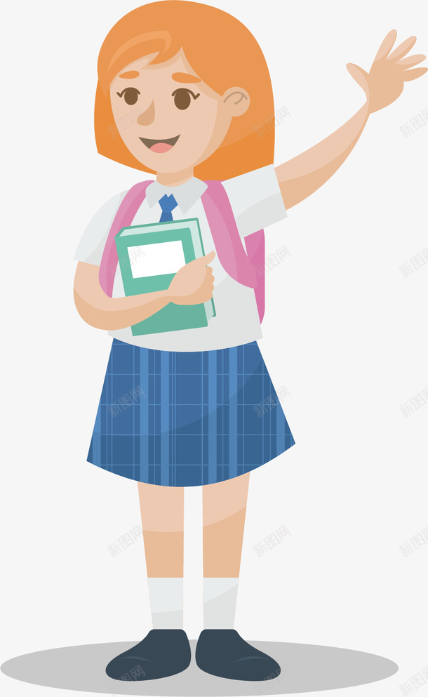 招手的女学生矢量图ai免抠素材_新图网 https://ixintu.com 书本 卡通 女学生 手绘 招手 校服 漂亮 矢量图