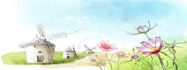 手绘户外花朵背景jpg设计背景_新图网 https://ixintu.com psd 小城堡 花花草草 蓝天 设计