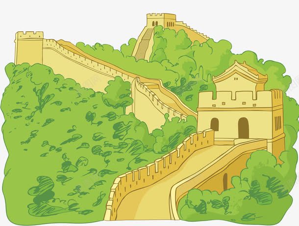 卡通长城png免抠素材_新图网 https://ixintu.com 卡通长城 历史 城墙 建筑物 树林