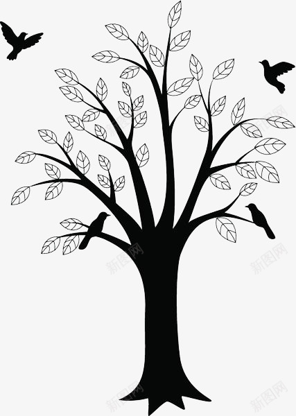 黑色手绘树叶脉络png免抠素材_新图网 https://ixintu.com 叶子 叶脉 小鸟 手绘 树 树叶 植物 简笔画树叶 黑色