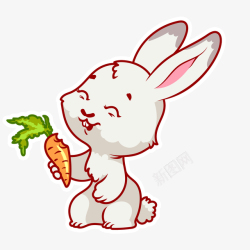 卡通吃胡萝卜的小白兔矢量图素材