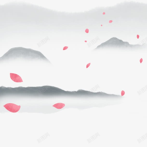 中国风山水画png免抠素材_新图网 https://ixintu.com 中国风 华山 山峰 山水画壁纸 朦胧 花朵 隐约 雾蒙蒙 飘零 鲜花