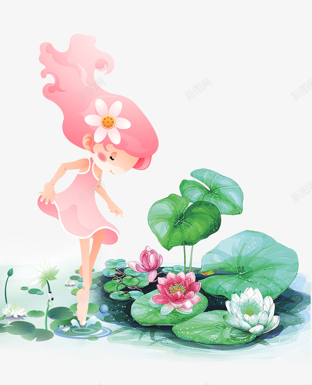 文艺处暑荷叶荷花手绘插画png免抠素材_新图网 https://ixintu.com 二十四节气 卡通 处暑 夏天 小清新 插画 文艺 竹子荷花荷叶满池塘 荷叶 荷花