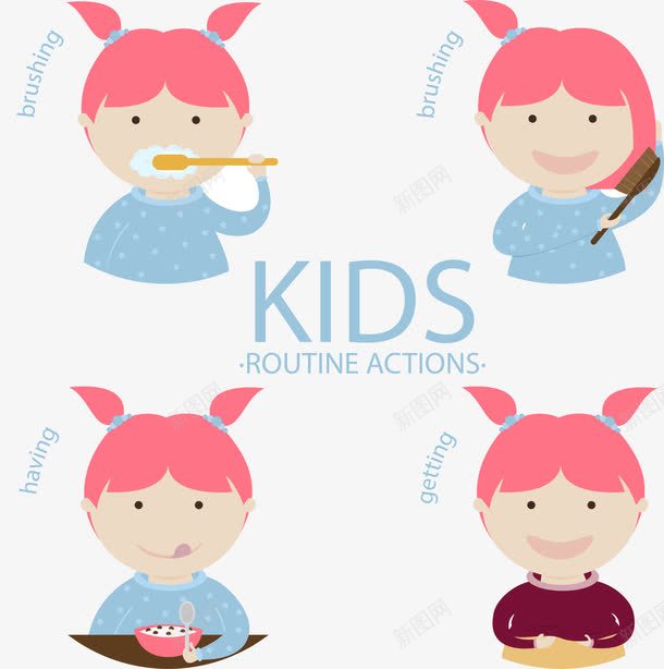 4款可爱女孩日常生活png免抠素材_新图网 https://ixintu.com AI格式 人物 儿童 刷牙 卡通女孩 可爱卡通人物矢量图 可爱女孩矢量图 吃饭 女孩 女孩日常生活照 日常 梳头 生活 穿衣
