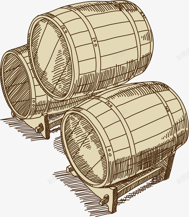 酒桶手绘速写红酒葡萄酒元素矢量图ai免抠素材_新图网 https://ixintu.com 复古 欧式 欧式复古 素描 素描风格 绘画 美术复古插画 酒桶 矢量图