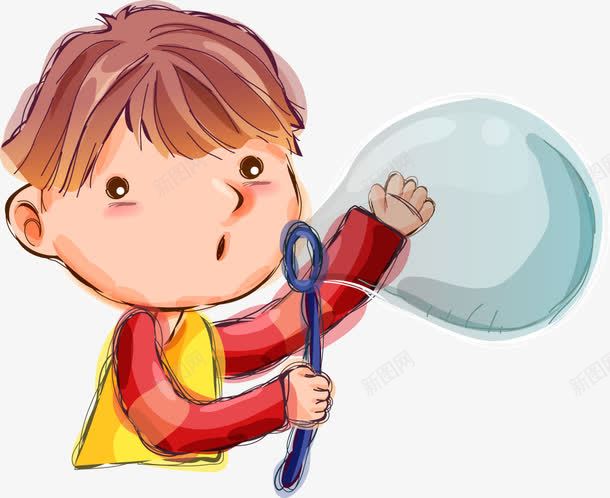 吹泡泡的男孩卡通人物手绘png免抠素材_新图网 https://ixintu.com 人物 卡通 泡泡 男孩