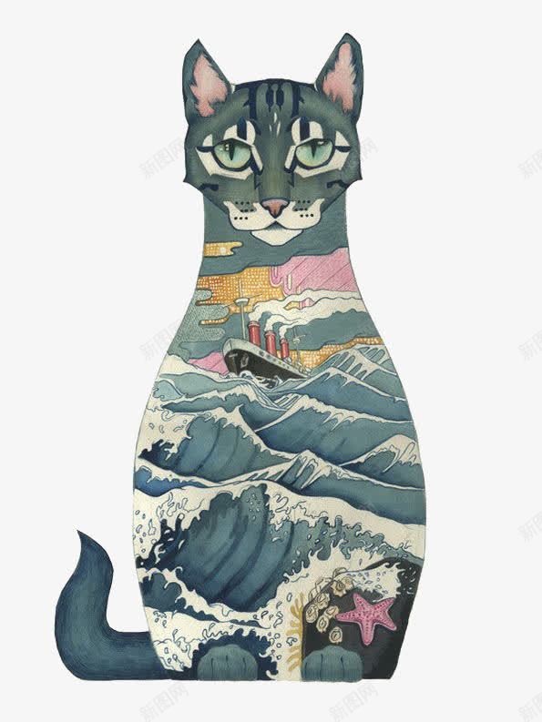 日本浮世绘猫png免抠素材_新图网 https://ixintu.com 免费 免费下载 图案 日本 日本浮世绘 浮世绘 猫