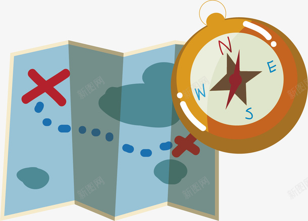 地图和指南针矢量图ai免抠素材_新图网 https://ixintu.com 地图 实用 指北针 指南针 方向 生存 矢量图 迷路 野外