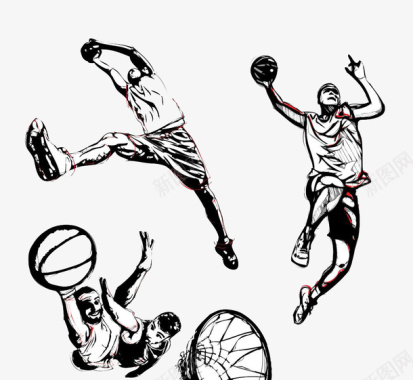 手绘夸张地打着篮球的运动员图案图标图标