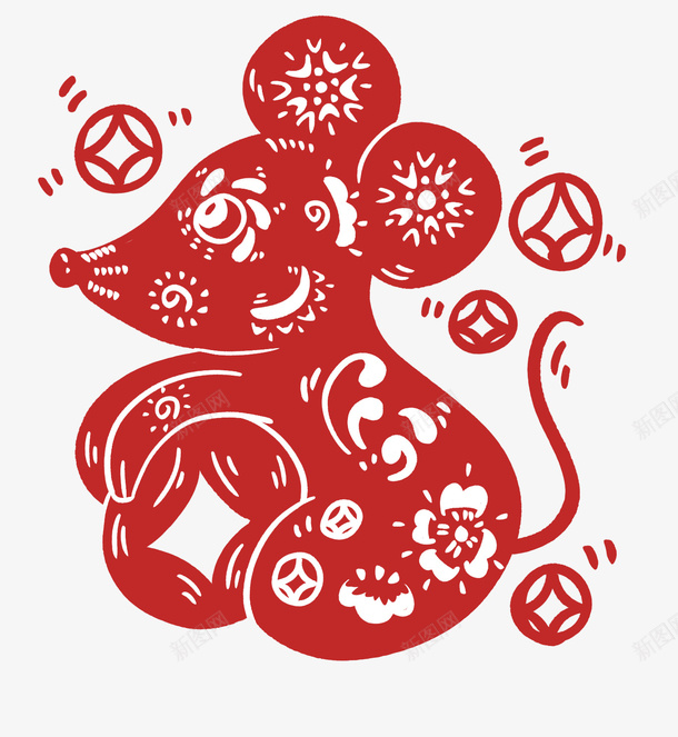新年老鼠窗花1png免抠素材_新图网 https://ixintu.com 剪纸 新年 新年团 窗花 素材 老鼠剪纸