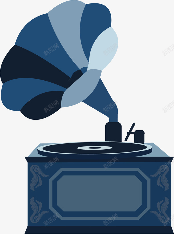 复古风蓝色留声机矢量图ai免抠素材_新图网 https://ixintu.com 复古留声机 复古风 留声机 矢量png 老唱片 蓝色留声机 矢量图