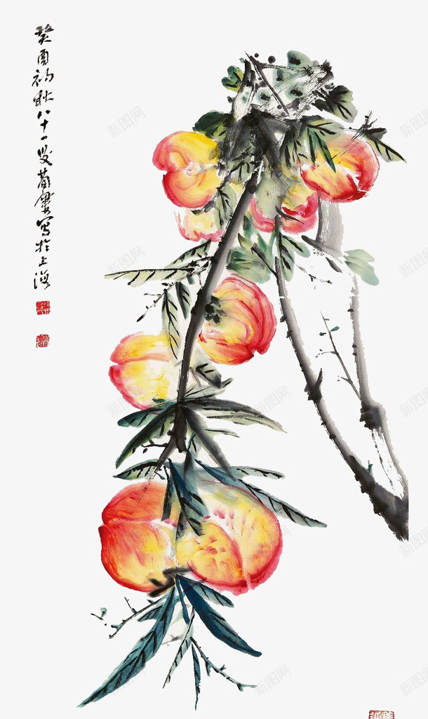 水墨桃树png免抠素材_新图网 https://ixintu.com 作品 国画 成熟 果实 桃树 水墨 水墨桃树 绘画 美术