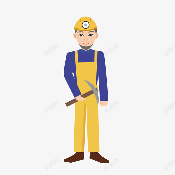 扁平化人物工人矿工png免抠素材_新图网 https://ixintu.com 安全帽 工人 工地施工 注意施工 矿工 铁镐