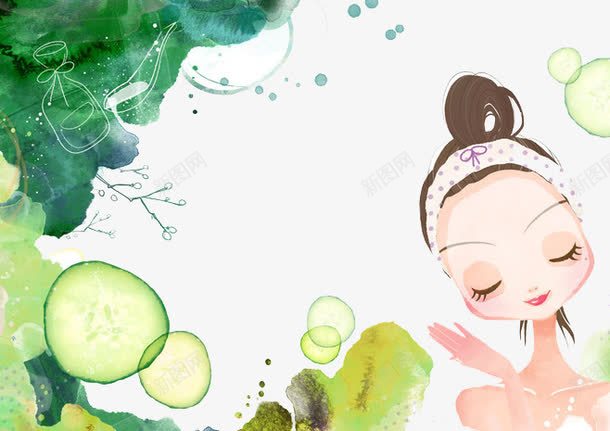 面膜女孩png免抠素材_新图网 https://ixintu.com 卡通 手绘 护肤 美容 面膜 黄瓜片