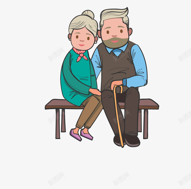 重阳节主题手绘卡通老人老年夫妻png免抠素材_新图网 https://ixintu.com 金婚纪念 关爱老人主题 卡通老人 卡通老年人情侣 尊贤 敬老 敬老节 海报设计 老人坐在长椅上 老年夫妻 重阳 重阳节 重阳节老人 金婚纪念