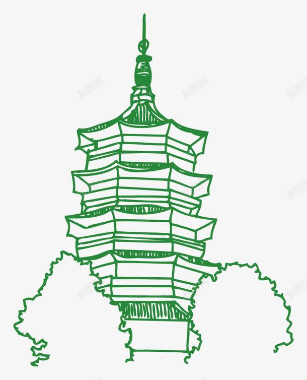 杭州标志性建筑线稿png免抠素材_新图网 https://ixintu.com 宝塔 建筑 杭州 标志性 线稿