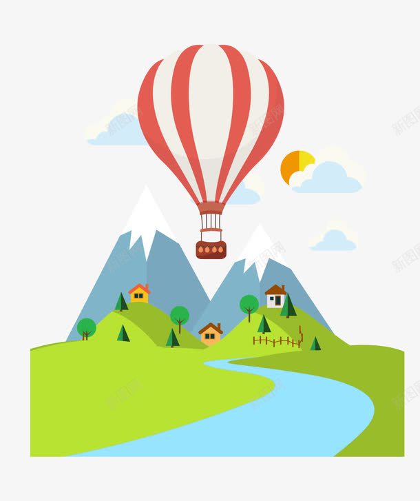 卡通手绘高山流水景色图标png_新图网 https://ixintu.com 卡通手绘 图案图标 山川河流 靓丽景色 高山流水