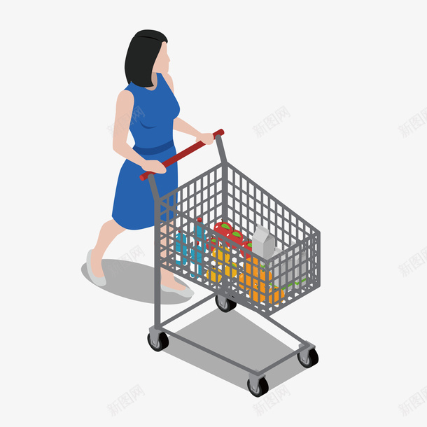 手绘蓝色连衣裙女士购物矢量图eps免抠素材_新图网 https://ixintu.com png手绘 免抠图 女士 推购物车 蓝色蓝衣裙 装满 观望 走路 矢量图